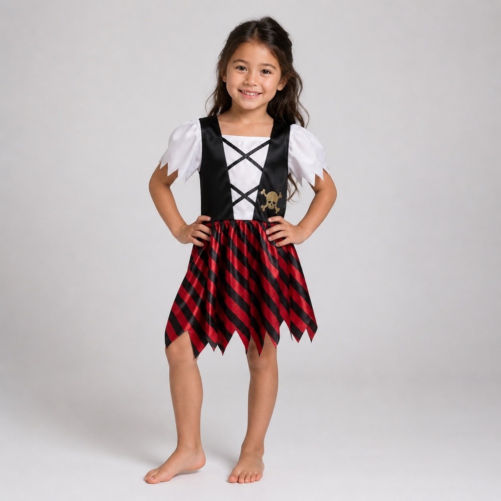 Girls Pirate Costume 6 6X Red Black Dress Skull Halloween Celebrate